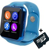 Ceas Smartwatch cu Telefon iUni V88, 1.22 inch, BT, 64MB RAM, 128MB ROM, Albastru + Card MicroSD 4GB